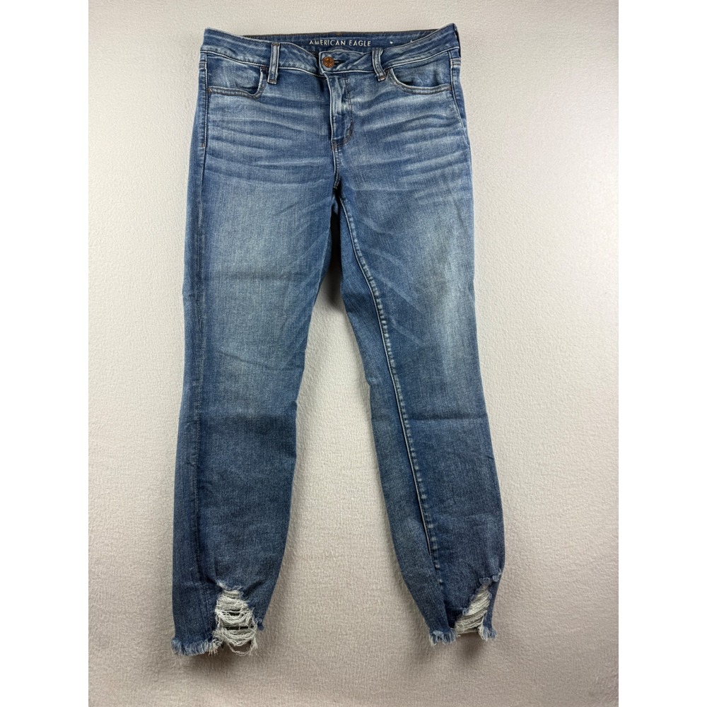 American Eagle Ne(x)t Level Stretch Skinny Jeans Blue Distressed Tulip Hem 16 L